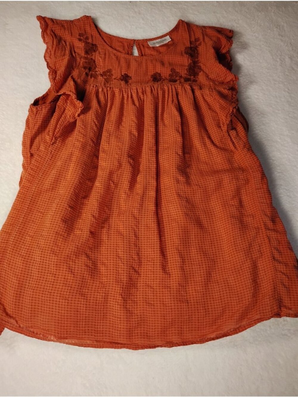 Motherhood Embroidered Maternity Blouse Boho Checked Flutter Sleeve Prairie XL - Picture 2 of 8